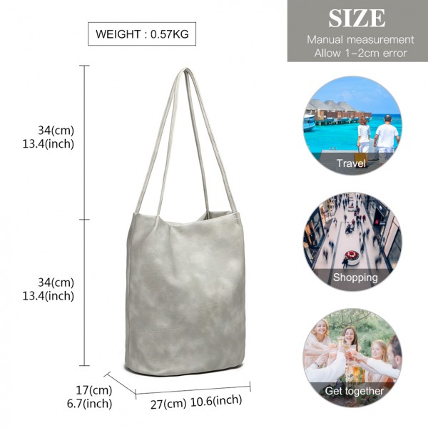 LB1951-MISS LULU GROSSE EIMERTASCHE GRAU