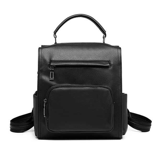 LB1967 - Miss Lulu Leather Look Multi-way Backpack Shoulder Bag - Black LB1967 - Miss Lulu Leather Look Multi-way Backpack Shoulder Bag - Black