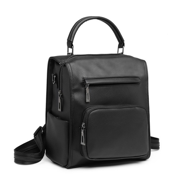 LB1967 - Miss Lulu Leather Look Multi-way Backpack Shoulder Bag - Black LB1967 - Miss Lulu Leather Look Multi-way Backpack Shoulder Bag - Black
