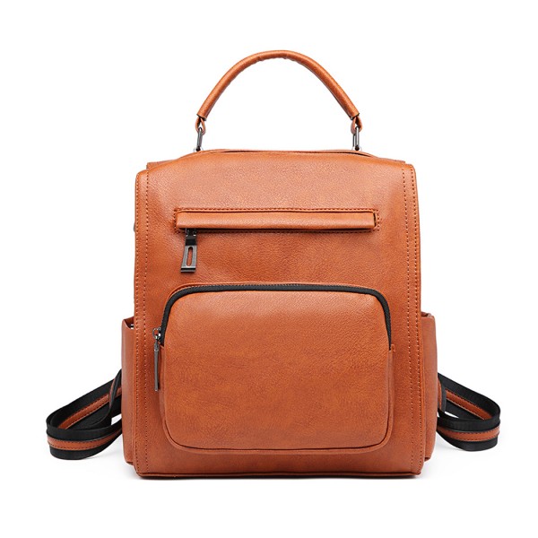LB1967 - Miss Lulu Leather Look Multi-way Backpack Shoulder Bag - Brown