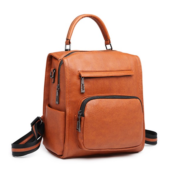 LB1967 - Miss Lulu Leather Look Multi-way Backpack Shoulder Bag - Brown