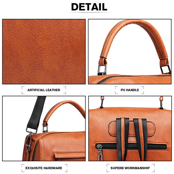 LB1967 - Miss Lulu Leather Look Multi-way Backpack Shoulder Bag - Brown