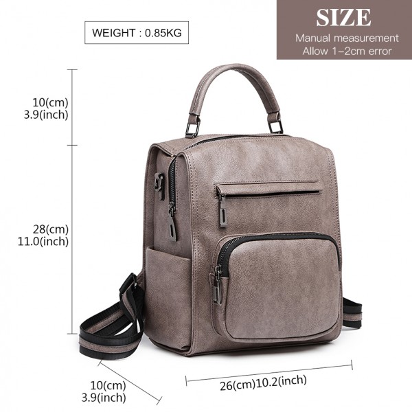LB1967 - Miss Lulu Leather Look Multi-way Backpack Shoulder Bag - Grey LB1967 - Miss Lulu Leather Look Multi-way Backpack Shoulder Bag - Grey