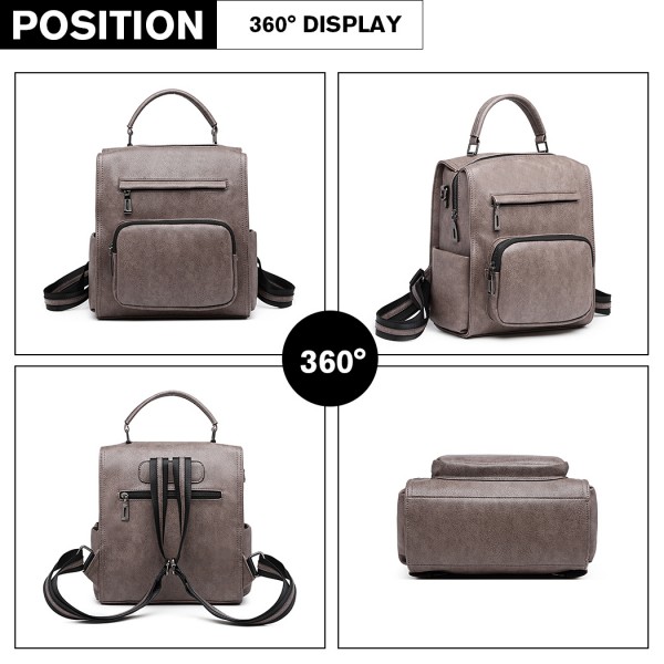 LB1967 - Miss Lulu Leather Look Multi-way Backpack Shoulder Bag - Grey LB1967 - Miss Lulu Leather Look Multi-way Backpack Shoulder Bag - Grey