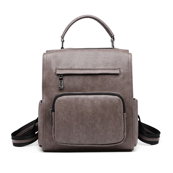 LB1967 - Miss Lulu Leather Look Multi-way Backpack Shoulder Bag - Grey LB1967 - Miss Lulu Leather Look Multi-way Backpack Shoulder Bag - Grey