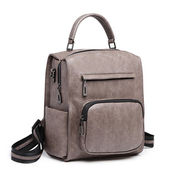 LB1967 - Miss Lulu Leather Look Multi-way Backpack Shoulder Bag - Grey LB1967 - Miss Lulu Leather Look Multi-way Backpack Shoulder Bag - Grey