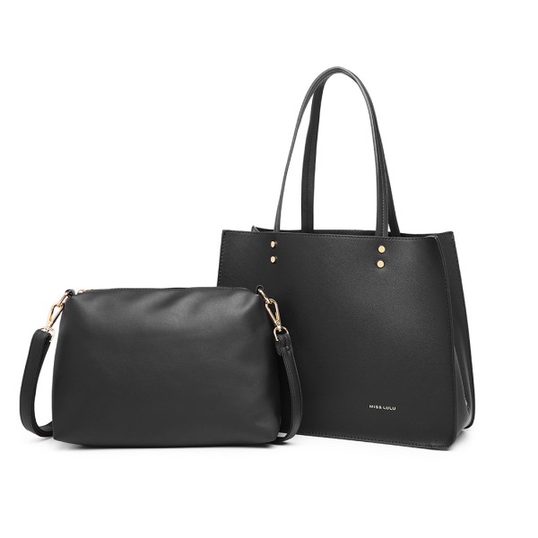 LB1969 - Miss Lulu 2 Piece Handbag and Cross Body Bag Set - Black LB1969 - Miss Lulu 2 Piece Handbag and Cross Body Bag Set - Black