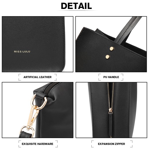 LB1969 - Miss Lulu 2 Piece Handbag and Cross Body Bag Set - Black LB1969 - Miss Lulu 2 Piece Handbag and Cross Body Bag Set - Black