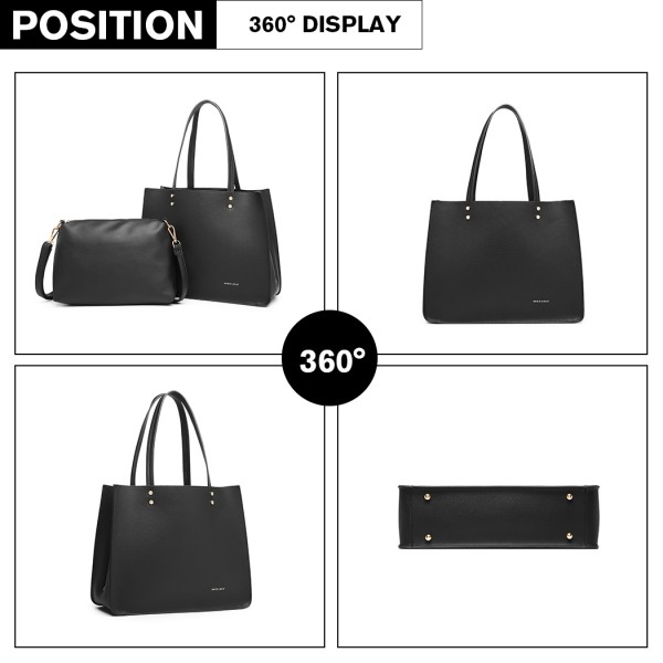 LB1969 - Miss Lulu 2 Piece Handbag and Cross Body Bag Set - Black LB1969 - Miss Lulu 2 Piece Handbag and Cross Body Bag Set - Black