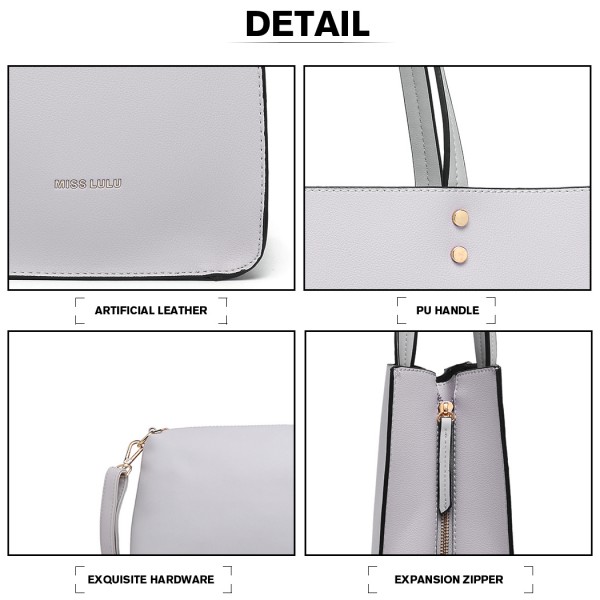 LB1969 - Miss Lulu 2 Piece Handbag and Cross Body Bag Set - Grey LB1969 - Miss Lulu 2 Piece Handbag and Cross Body Bag Set - Grey