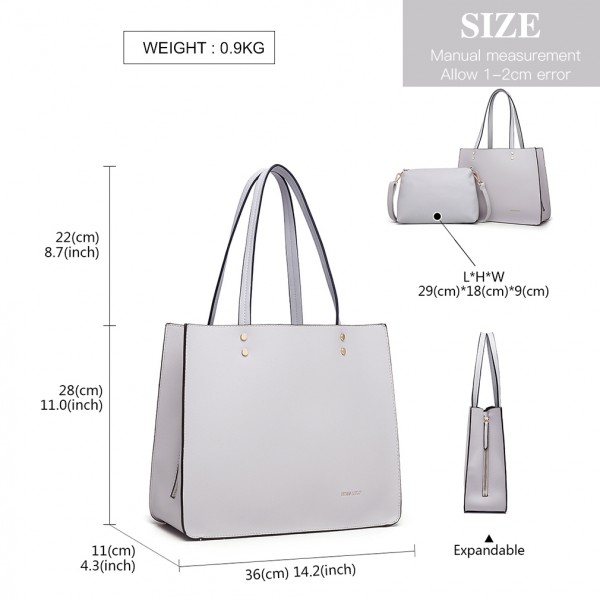 LB1969 - Miss Lulu 2 Piece Handbag and Cross Body Bag Set - Grey LB1969 - Miss Lulu 2 Piece Handbag and Cross Body Bag Set - Grey
