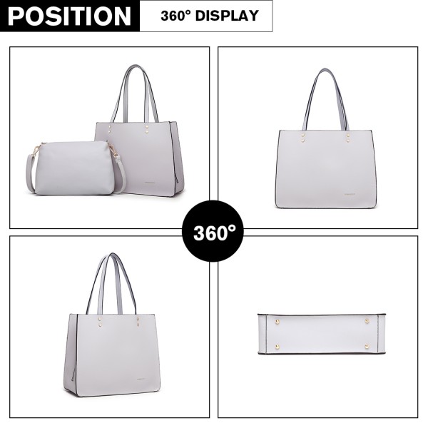 LB1969 - Miss Lulu 2 Piece Handbag and Cross Body Bag Set - Grey LB1969 - Miss Lulu 2 Piece Handbag and Cross Body Bag Set - Grey