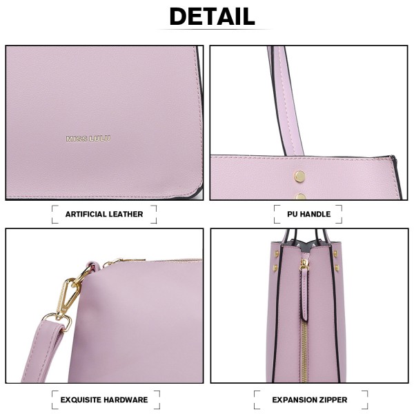 LB1969 - Miss Lulu 2 Piece Handbag and Cross Body Bag Set - Pink