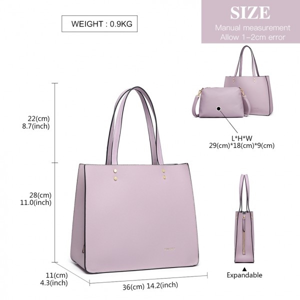 LB1969 - Miss Lulu 2 Piece Handbag and Cross Body Bag Set - Pink