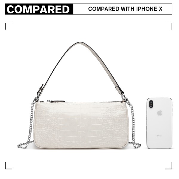 LB2066 - Miss Lulu Croc Embossed Baguette Bag - White