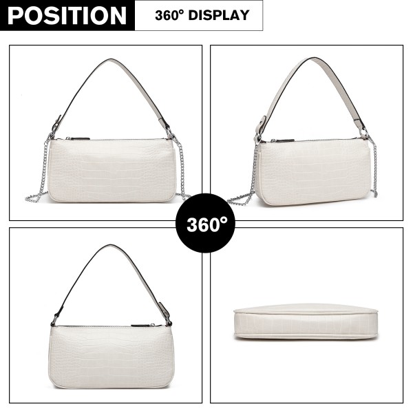 LB2066 - Miss Lulu Croc Embossed Baguette Bag - White