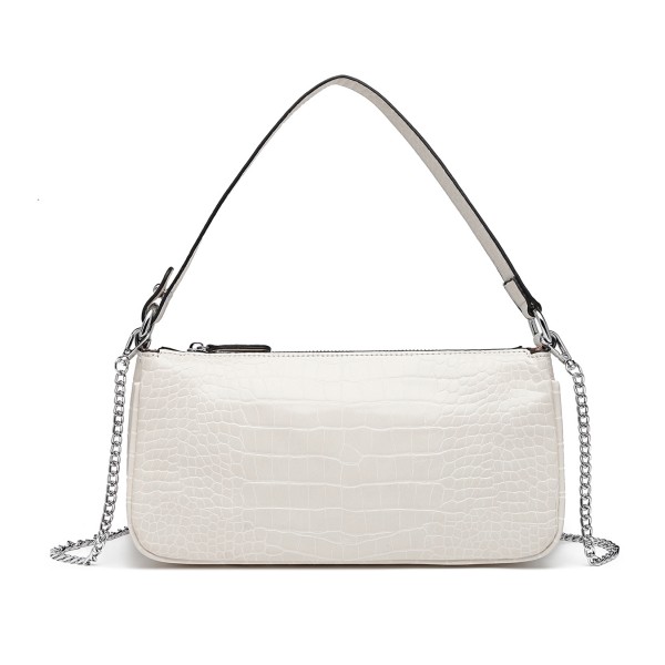 LB2066 - Miss Lulu Croc Embossed Baguette Bag - White