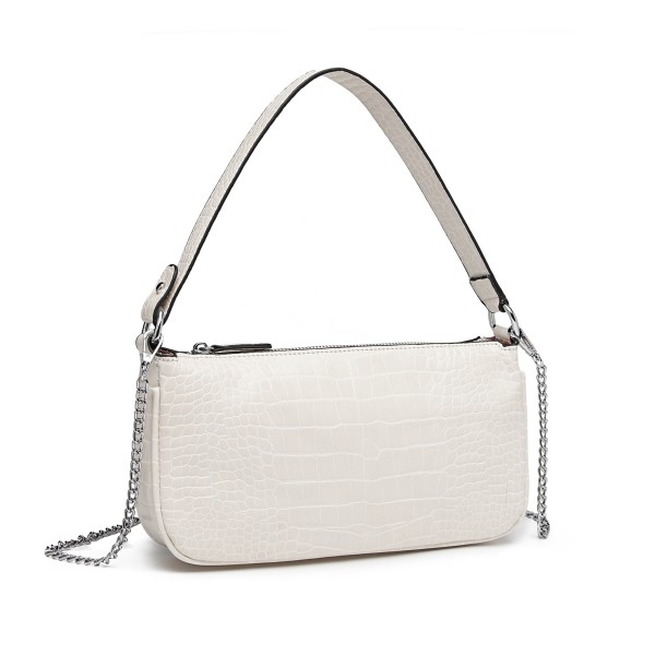 LB2066 - Miss Lulu Croc Embossed Baguette Bag - White
