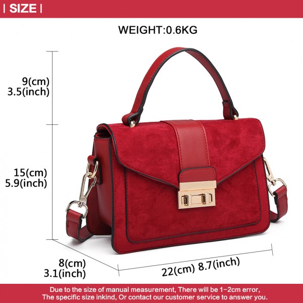 LB6872 - Miss Lulu Matte PU-Leder Midi Handtasche Umhängetasche - Rot