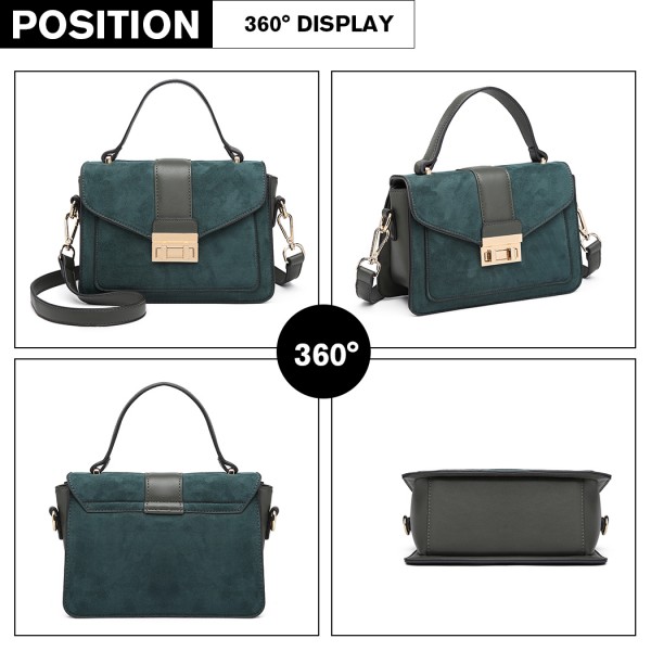 LB6872 - Miss Lulu Matte PU-Leder Midi Handtasche Umhängetasche - Grün
