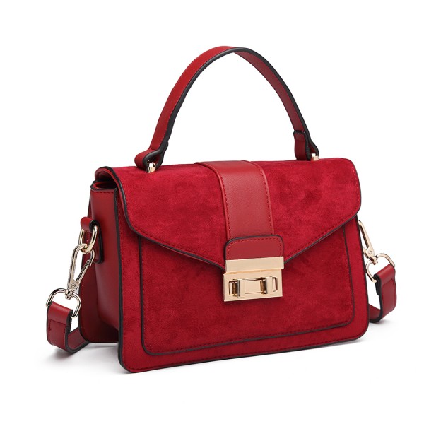 LB6872 - Miss Lulu Matte PU-Leder Midi Handtasche Umhängetasche - Rot
