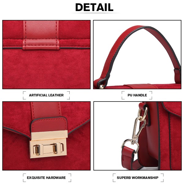 LB6872 - Miss Lulu Matte PU-Leder Midi Handtasche Umhängetasche - Rot