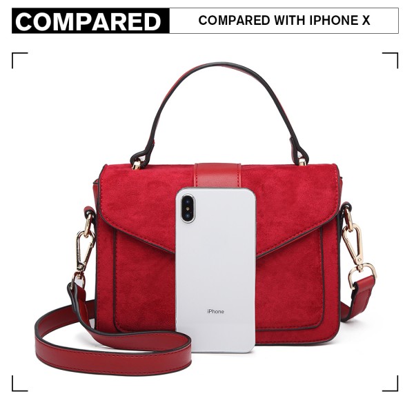 LB6872 - Miss Lulu Matte PU-Leder Midi Handtasche Umhängetasche - Rot