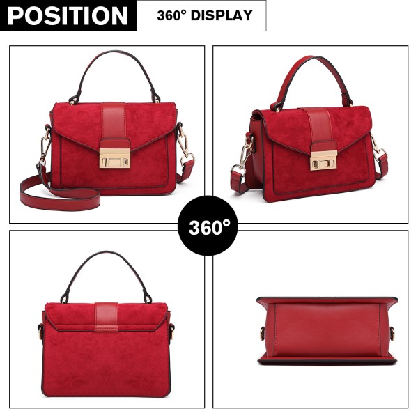LB6872 - Miss Lulu Matte PU-Leder Midi Handtasche Umhängetasche - Rot