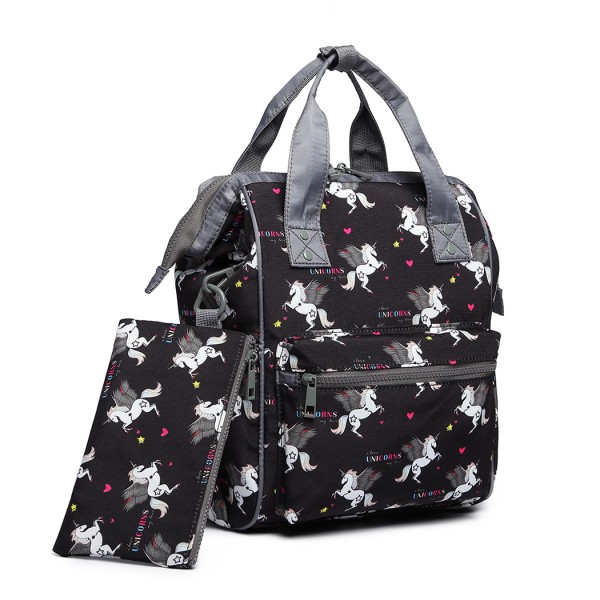 LB6896 - Miss Lulu Child's Unicorn Backpack with Pencil Case - Black