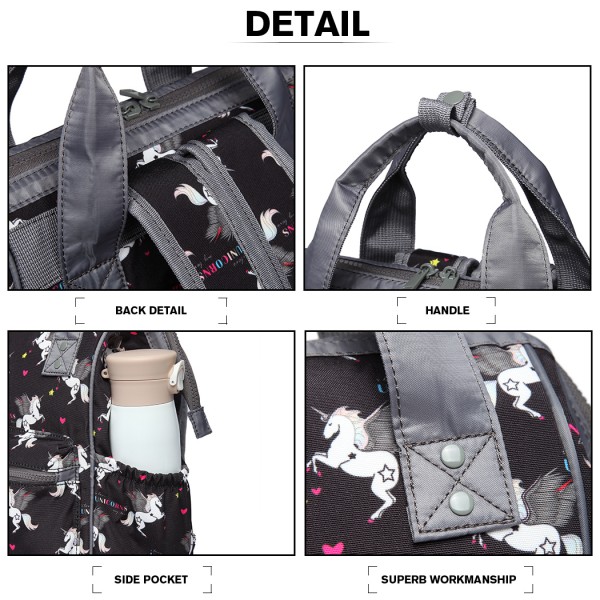 LB6896 - Miss Lulu Child's Unicorn Backpack with Pencil Case - Black