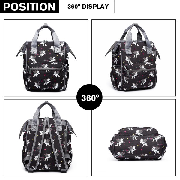 LB6896 - Miss Lulu Child's Unicorn Backpack with Pencil Case - Black