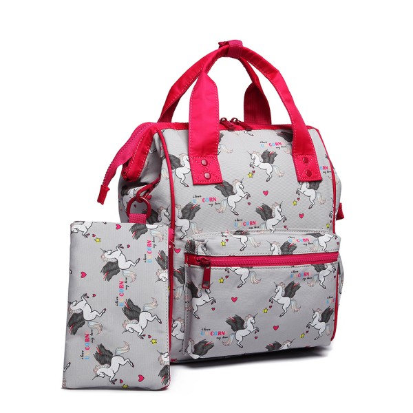 LB6896 - Miss Lulu Child's Unicorn Backpack with Pencil Case - Grey