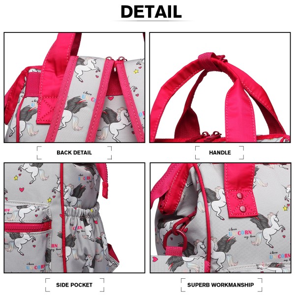 LB6896 - Miss Lulu Child's Unicorn Backpack with Pencil Case - Grey