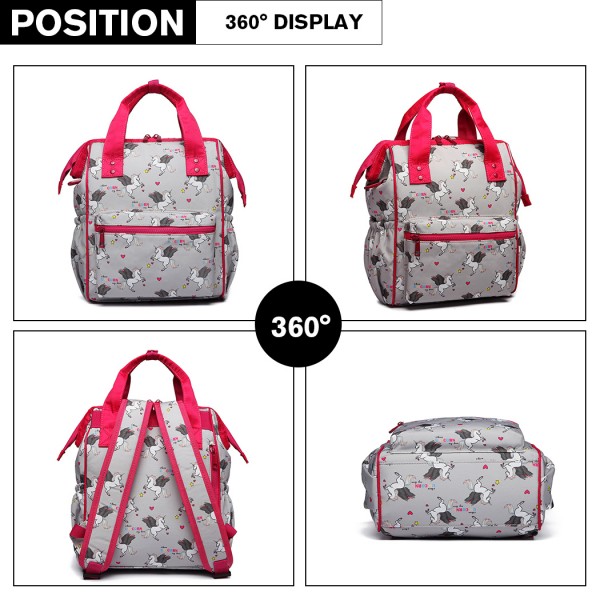 LB6896 - Miss Lulu Child's Unicorn Backpack with Pencil Case - Grey