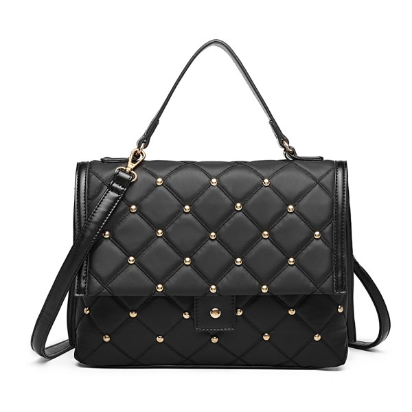 LB6908 - Miss Lulu Studded Quilted Shoulder Handbag - Black