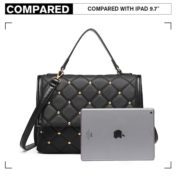 LB6908 - Miss Lulu Studded Quilted Shoulder Handbag - Black