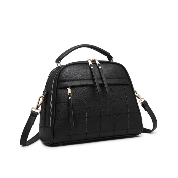 LB6919 - Miss Lulu Quadrat Stich Bowler Bag - Schwarz