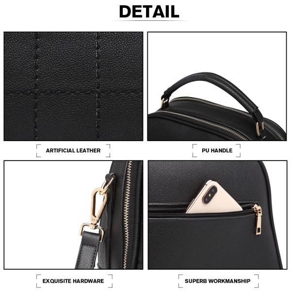 LB6919 - Miss Lulu Quadrat Stich Bowler Bag - Schwarz