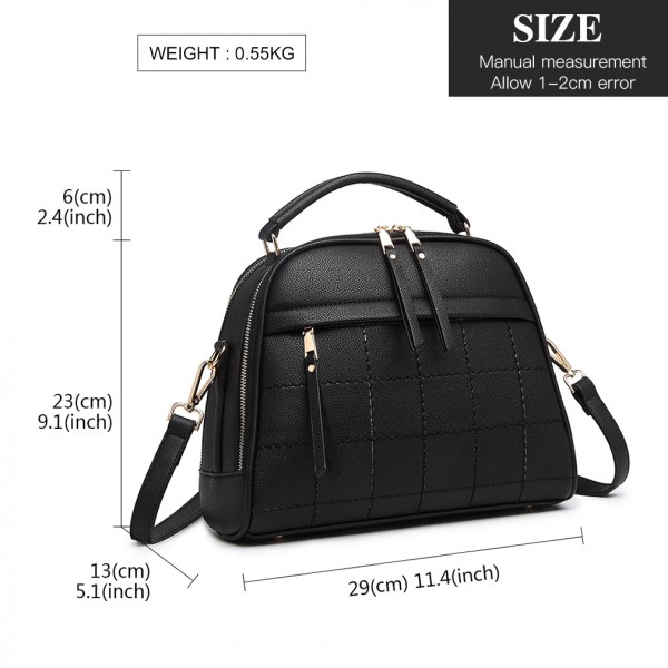 LB6919 - Miss Lulu Quadrat Stich Bowler Bag - Schwarz