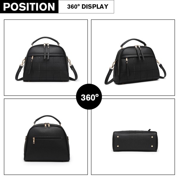 LB6919 - Miss Lulu Quadrat Stich Bowler Bag - Schwarz