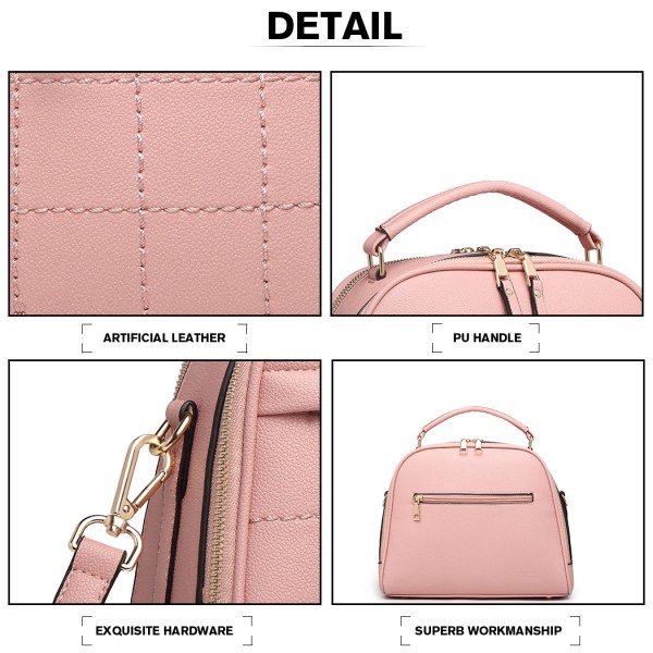 LB6919 - Miss Lulu Quadrat Stich Bowler Bag - Rosa