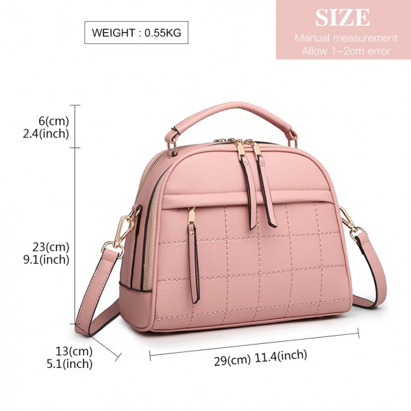 LB6919 - Miss Lulu Quadrat Stich Bowler Bag - Rosa