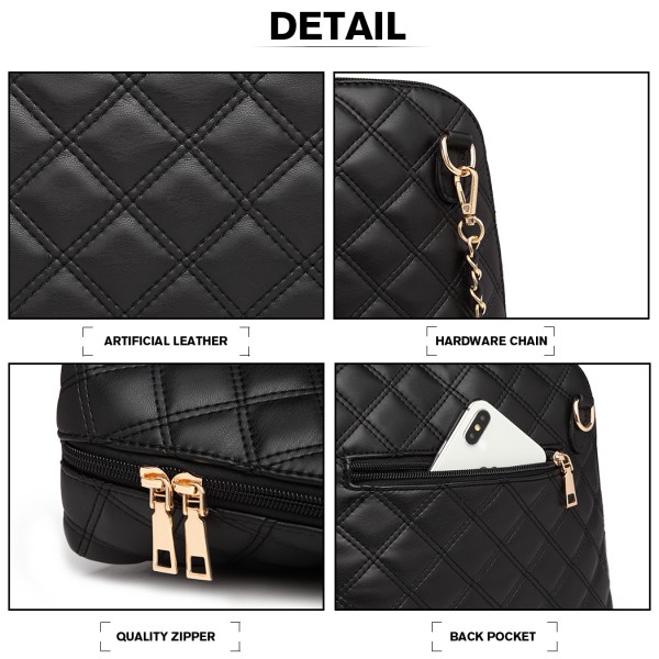 LB6920 - Miss Lulu Quilted Shoulder Cross Body Bag - Black