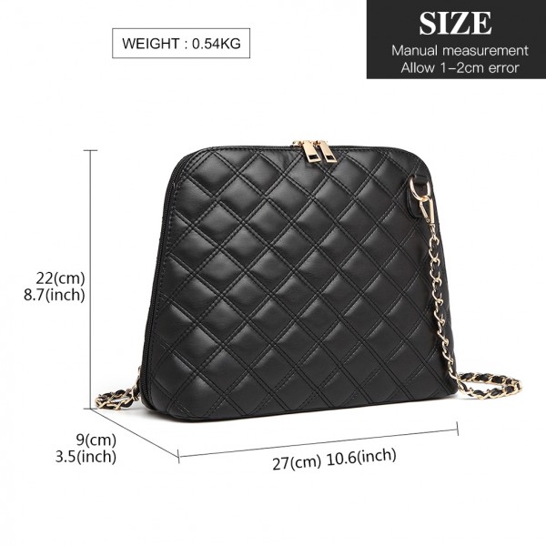 LB6920 - Miss Lulu Quilted Shoulder Cross Body Bag - Black