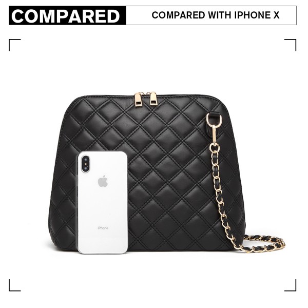 LB6920 - Miss Lulu Quilted Shoulder Cross Body Bag - Black