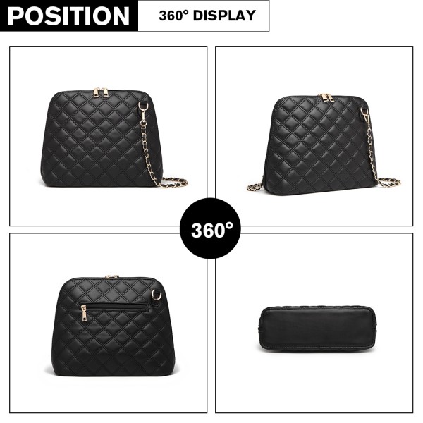 LB6920 - Miss Lulu Quilted Shoulder Cross Body Bag - Black