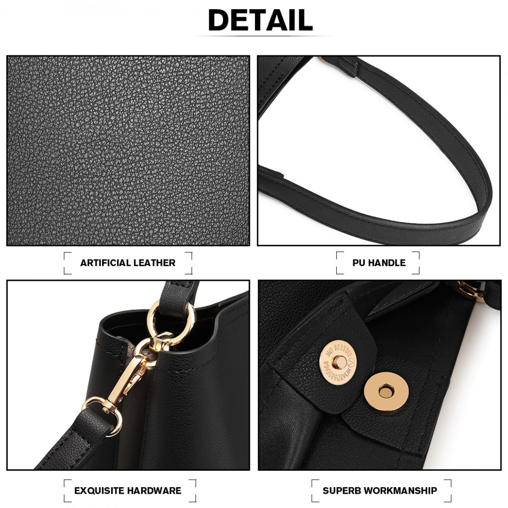 LB6926 - Miss Lulu Soft Leather Look Handbag - Black