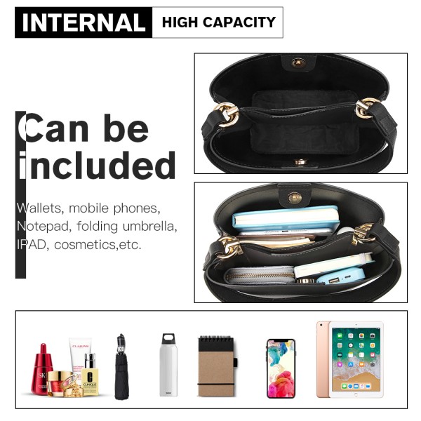 LB6926 - Miss Lulu Sanft Lederoptik Handtasche - Schwarz