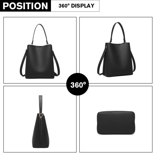 LB6926 - Miss Lulu Sanft Lederoptik Handtasche - Schwarz