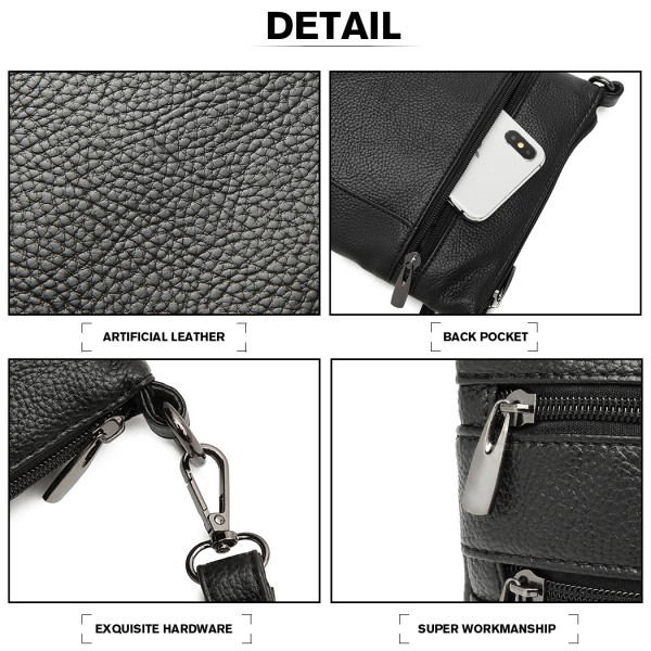 LB6927 - Miss Lulu Multi Pocket Leather Look RFID-Blocking Cross Body Bag - Black